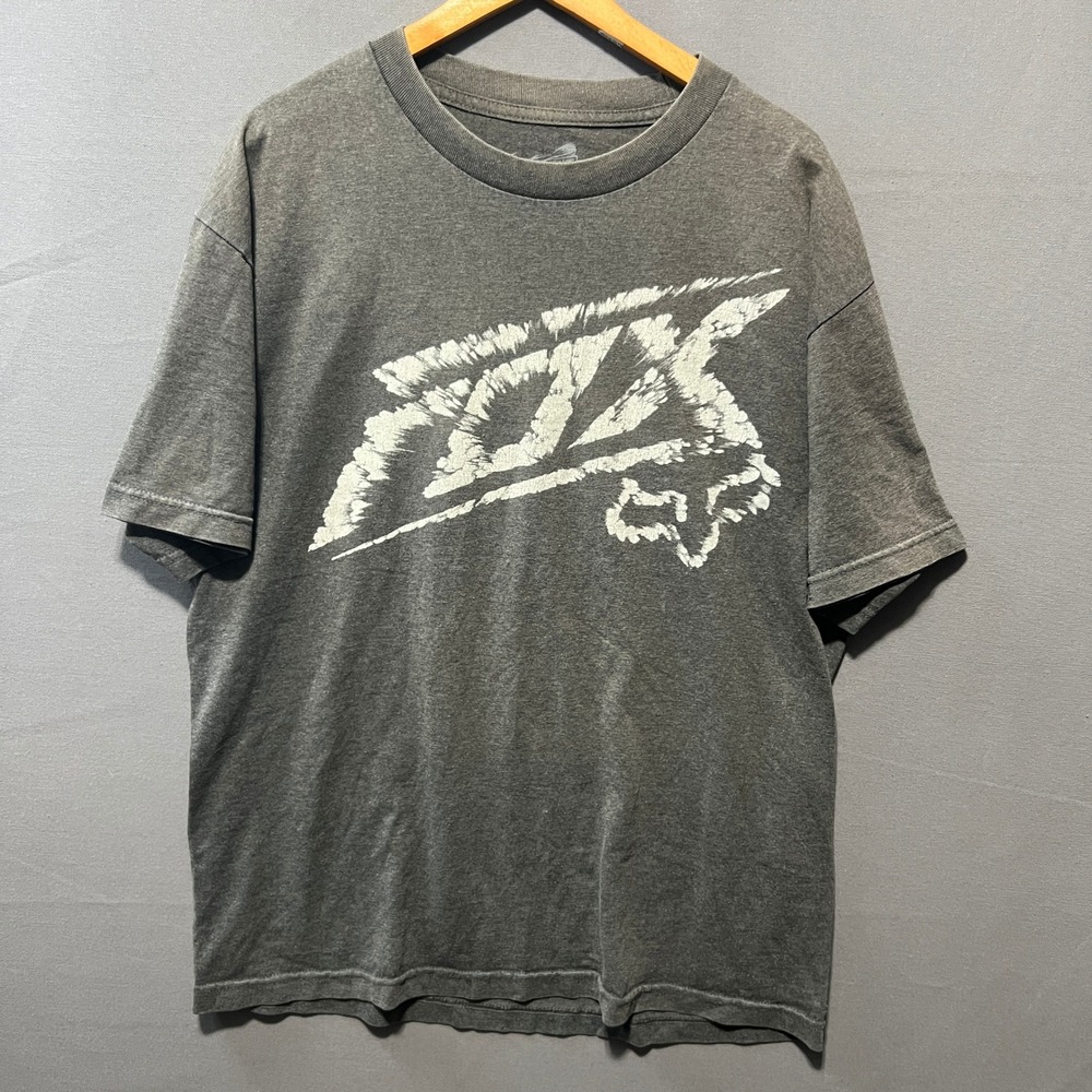 Fox Racing Graphic T-Shirt Mens Large Sun Faded Grey Y2K Motocross Distressed